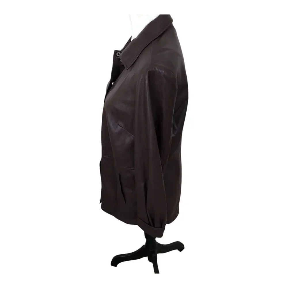 Chico's Chocolate Brown Corpcore Country Western Faux Leather Snap‎ Jacket  S